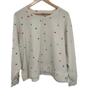 Wildfox Boat Neck Ivory Colorful Hearts Long Sleeve Fleece Pullover Shirt  XXL